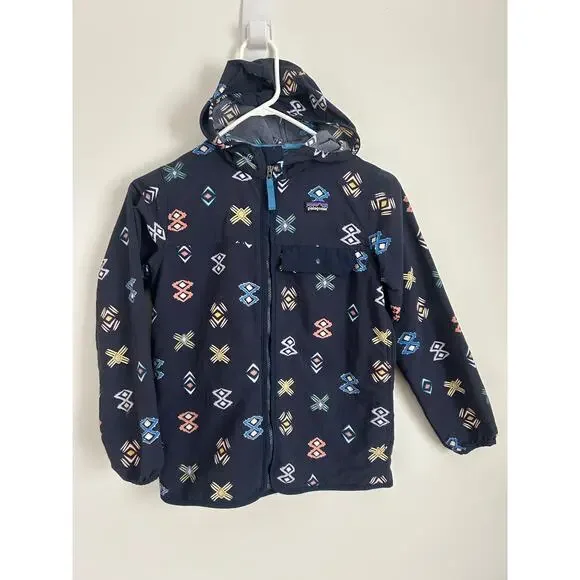 Patagonia Youth Baggies Jacket, Navy Blue Printed Full Zip Size Medium